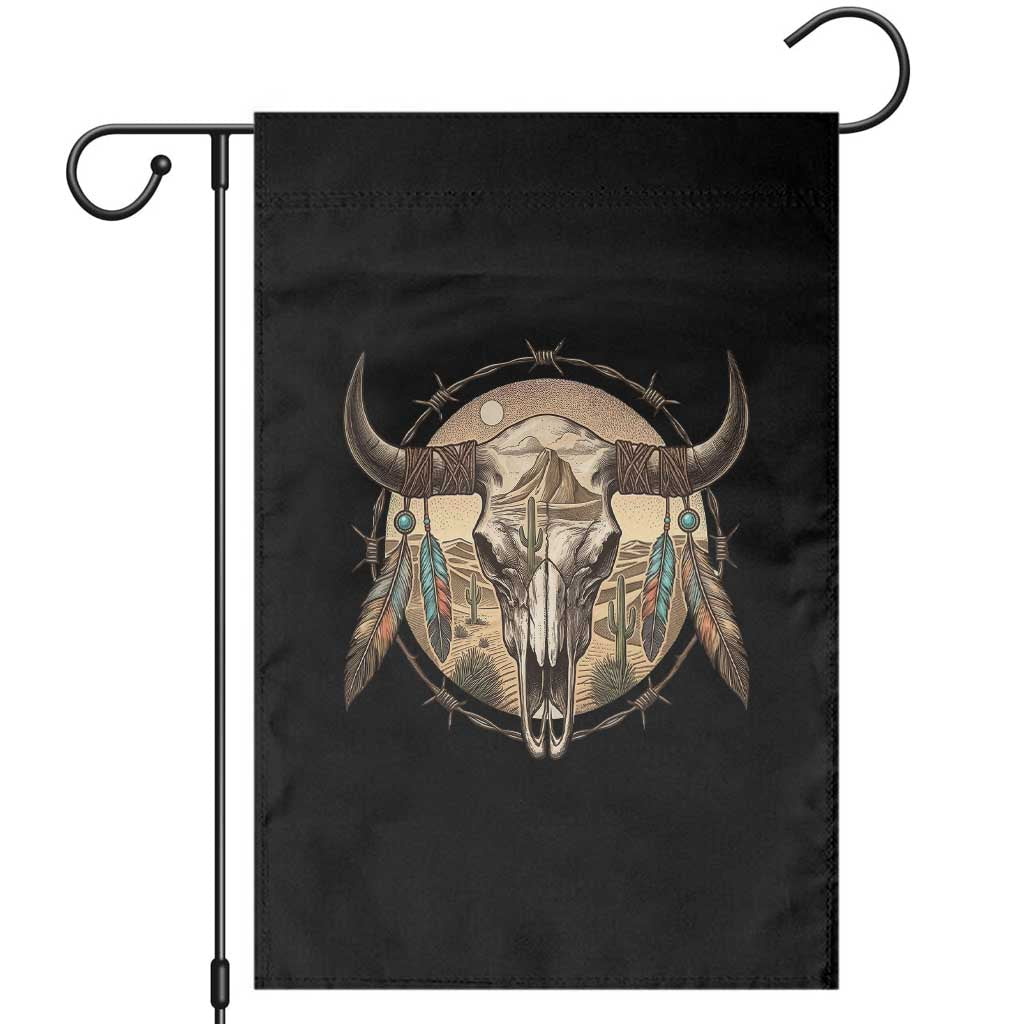 Southwestern Desert Bull Skull Garden Flag Rustic Western Feather Emblem TS12 Black Print Your Wear