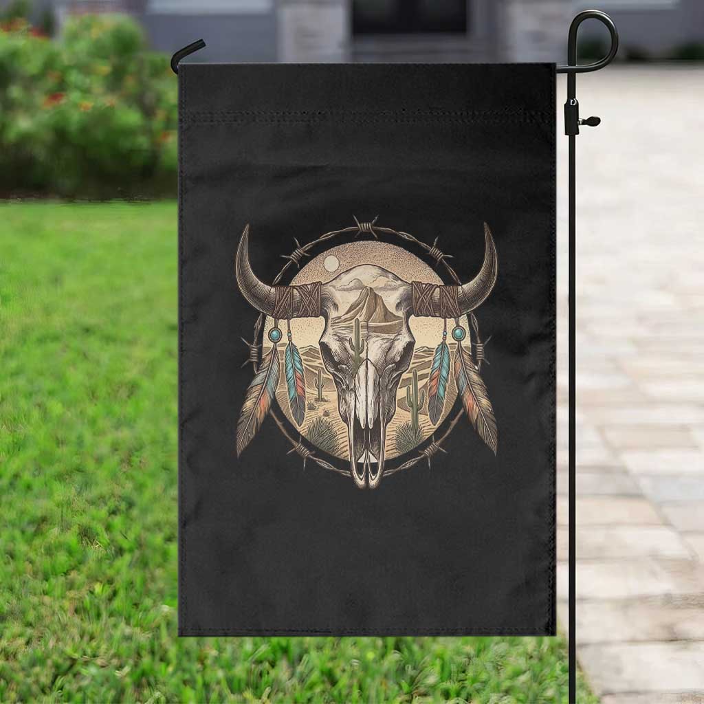 Southwestern Desert Bull Skull Garden Flag Rustic Western Feather Emblem