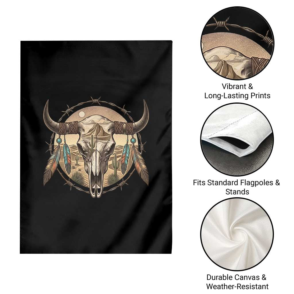 Southwestern Desert Bull Skull Garden Flag Rustic Western Feather Emblem