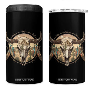 Southwestern Desert Bull Skull 4 in 1 Can Cooler Tumbler Rustic Western Feather Emblem
