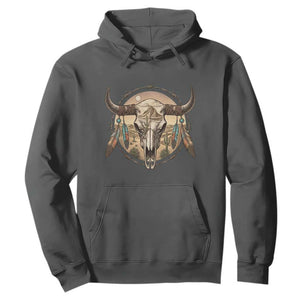 Southwestern Desert Bull Skull Hoodie Rustic Western Feather Emblem