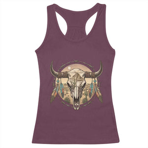 Southwestern Desert Bull Skull Racerback Tank Top Rustic Western Feather Emblem