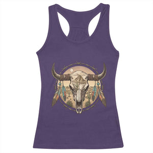 Southwestern Desert Bull Skull Racerback Tank Top Rustic Western Feather Emblem
