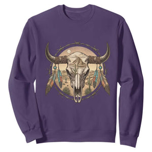 Southwestern Desert Bull Skull Sweatshirt Rustic Western Feather Emblem