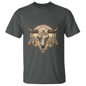 Southwestern Desert Bull Skull T Shirt Rustic Western Feather Emblem