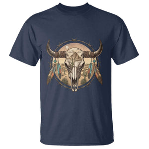 Southwestern Desert Bull Skull T Shirt Rustic Western Feather Emblem