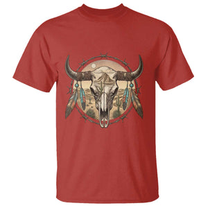 Southwestern Desert Bull Skull T Shirt Rustic Western Feather Emblem