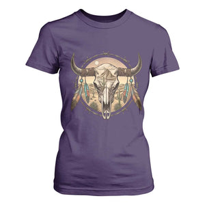 Southwestern Desert Bull Skull T Shirt For Women Rustic Western Feather Emblem