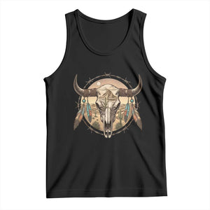 Southwestern Desert Bull Skull Tank Top Rustic Western Feather Emblem