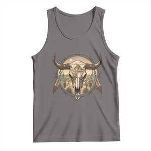 Southwestern Desert Bull Skull Tank Top Rustic Western Feather Emblem