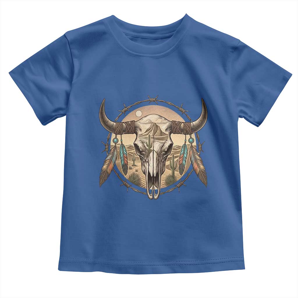 Southwestern Desert Bull Skull Toddler T Shirt Rustic Western Feather Emblem