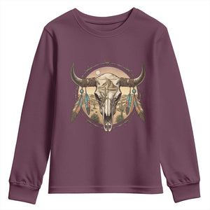Southwestern Desert Bull Skull Youth Sweatshirt Rustic Western Feather Emblem