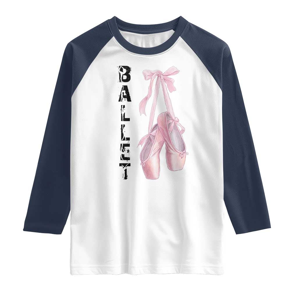 Ballerina Pointe Shoes Raglan Shirt Gift For Cute Ballet Girl TS12 White Navy Print Your Wear