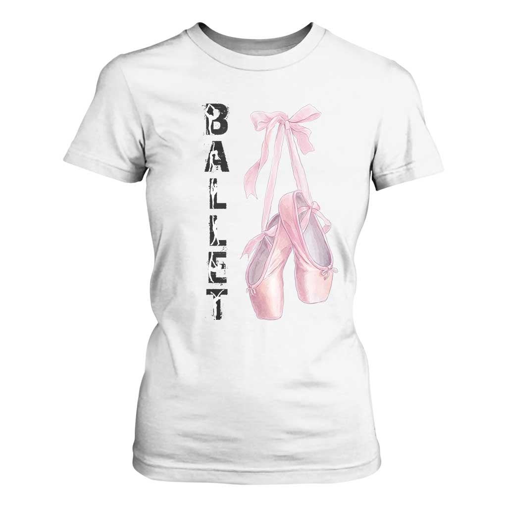 Ballerina Pointe Shoes T Shirt For Women Gift For Cute Ballet Girl TS12 White Print Your Wear