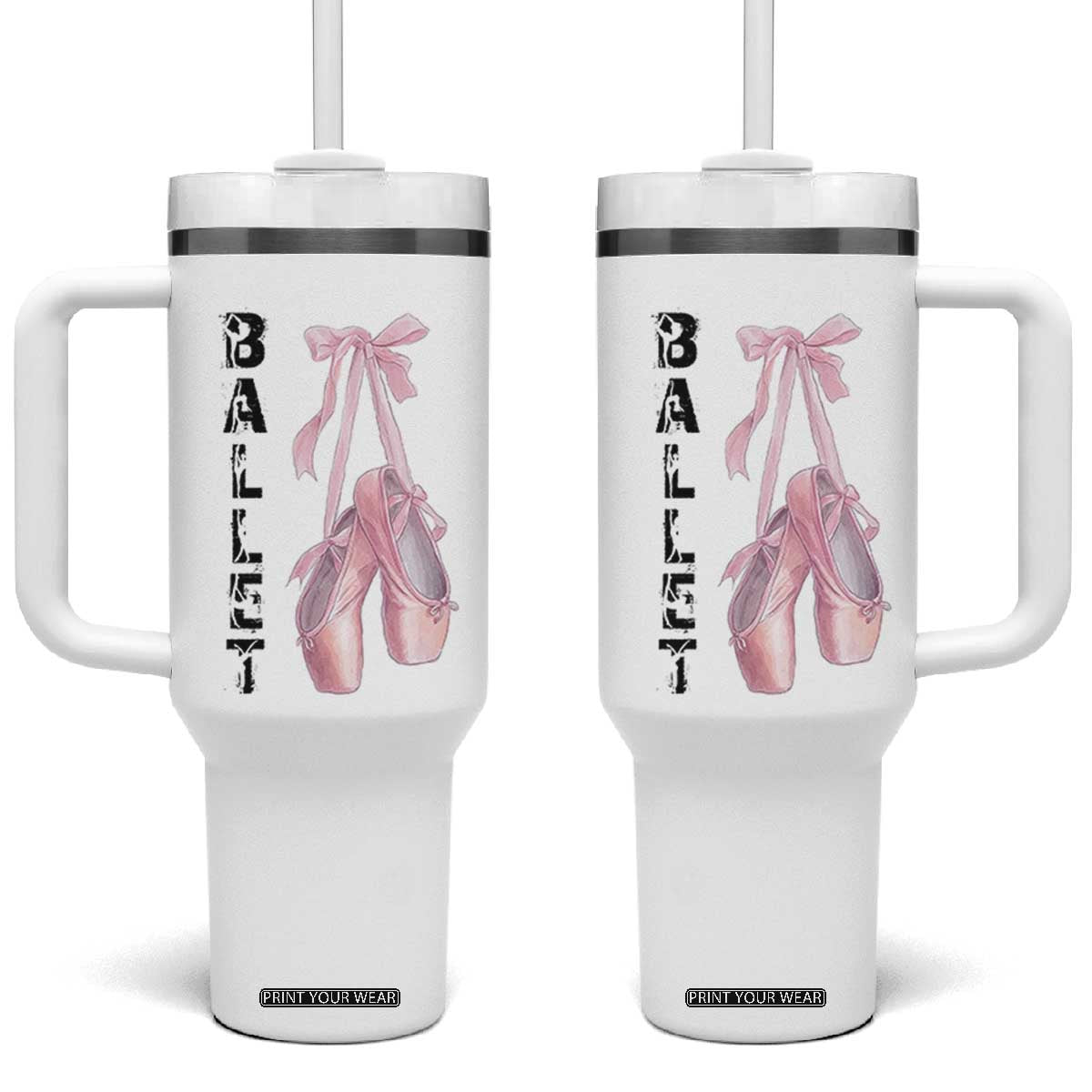 Ballerina Pointe Shoes Tumbler With Handle Gift For Cute Ballet Girl TS12 One Size: 40 oz White Print Your Wear