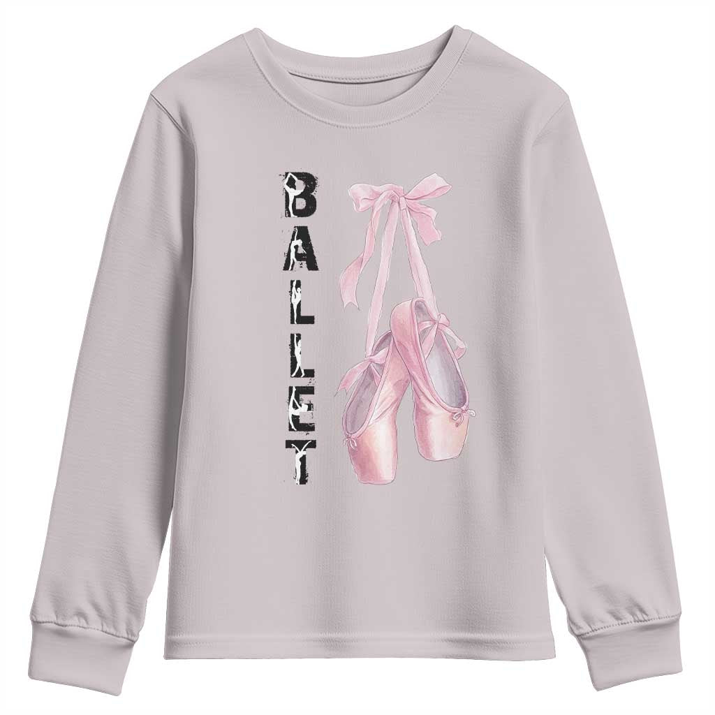 Ballerina Pointe Shoes Youth Sweatshirt Gift For Cute Ballet Girl TS12 Ice Gray Print Your Wear