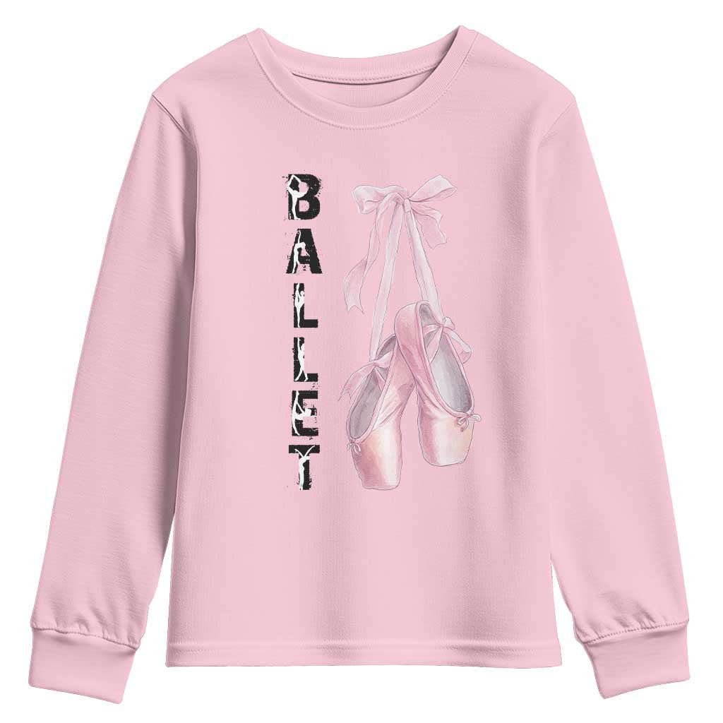 Ballerina Pointe Shoes Youth Sweatshirt Gift For Cute Ballet Girl TS12 Light Pink Print Your Wear