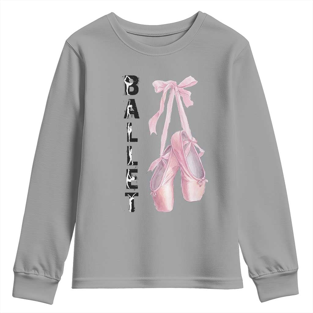 Ballerina Pointe Shoes Youth Sweatshirt Gift For Cute Ballet Girl TS12 Sport Gray Print Your Wear