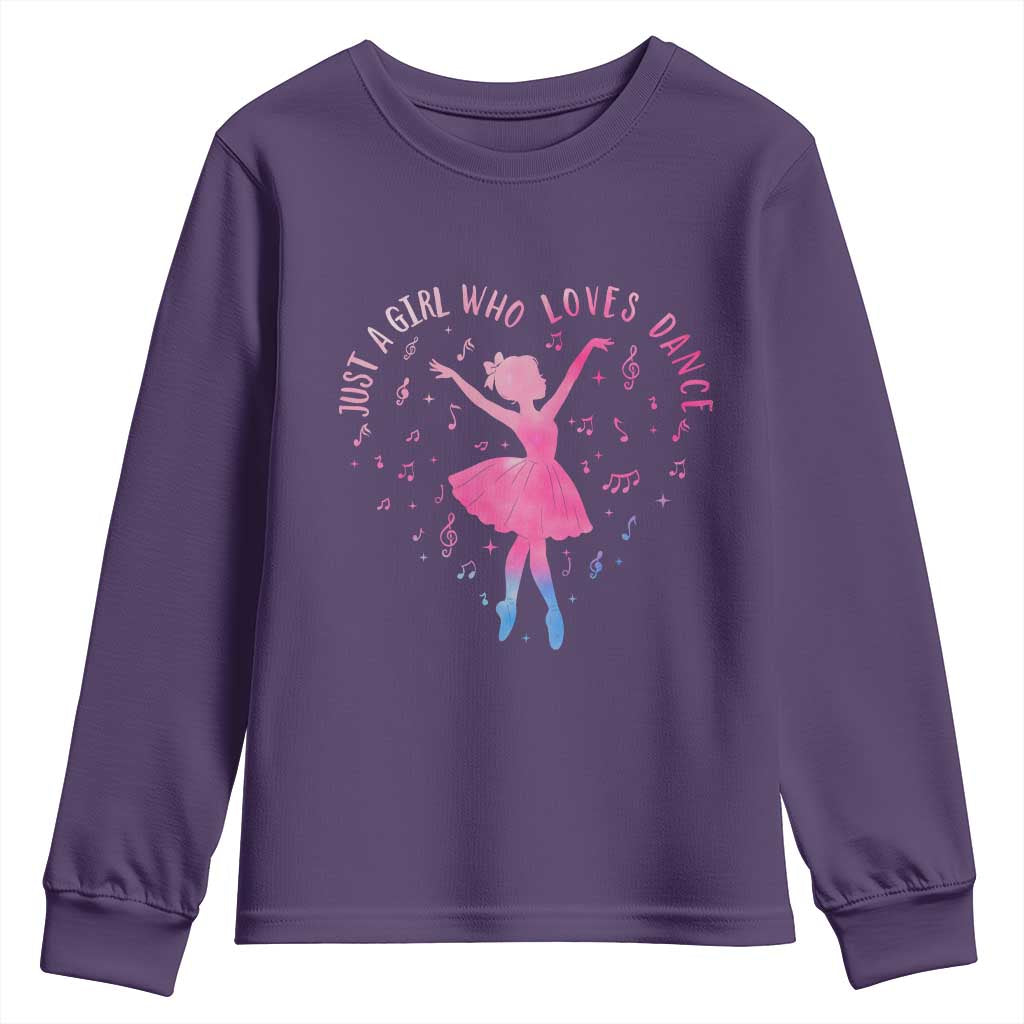 Just A Girl Who Loves Dance Youth Sweatshirt Gift For Cute Ballet Girl TS12 Purple Print Your Wear
