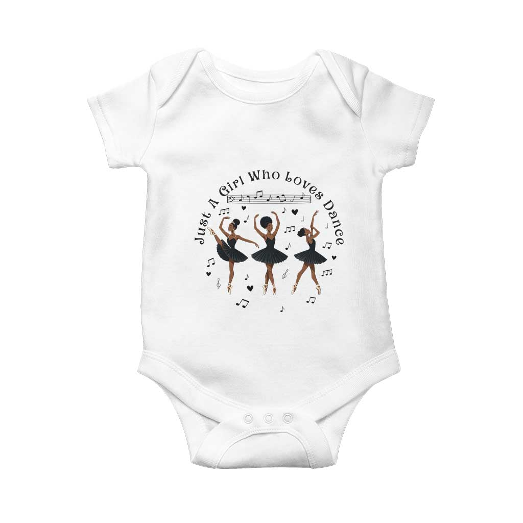 African American Ballet Dancer Baby Onesie Just A Girl Who Loves Dance TS12 White Print Your Wear