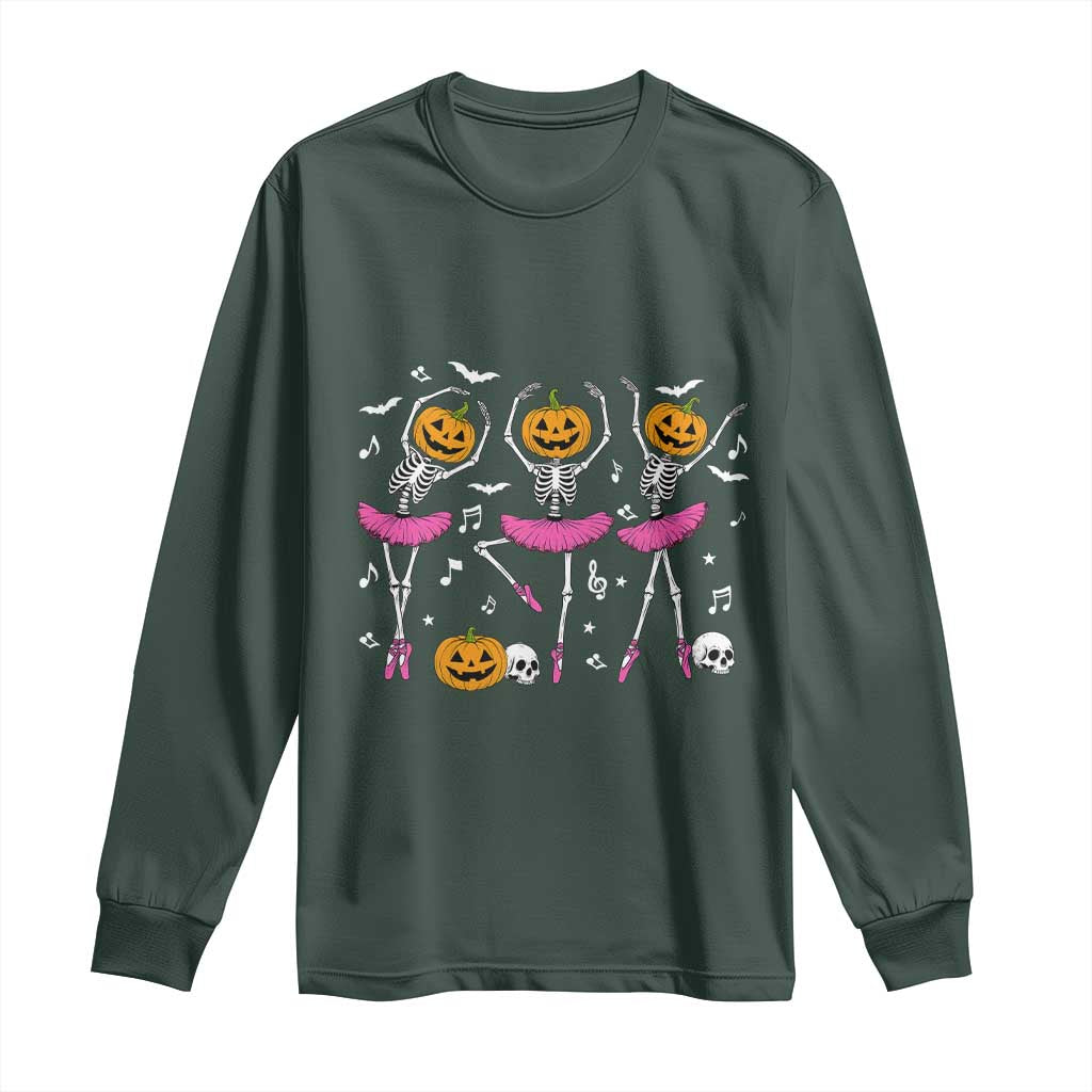 Ballet Skeleton Dance Long Sleeve Shirt Funny Halloween Gift TS12 Dark Forest Green Print Your Wear