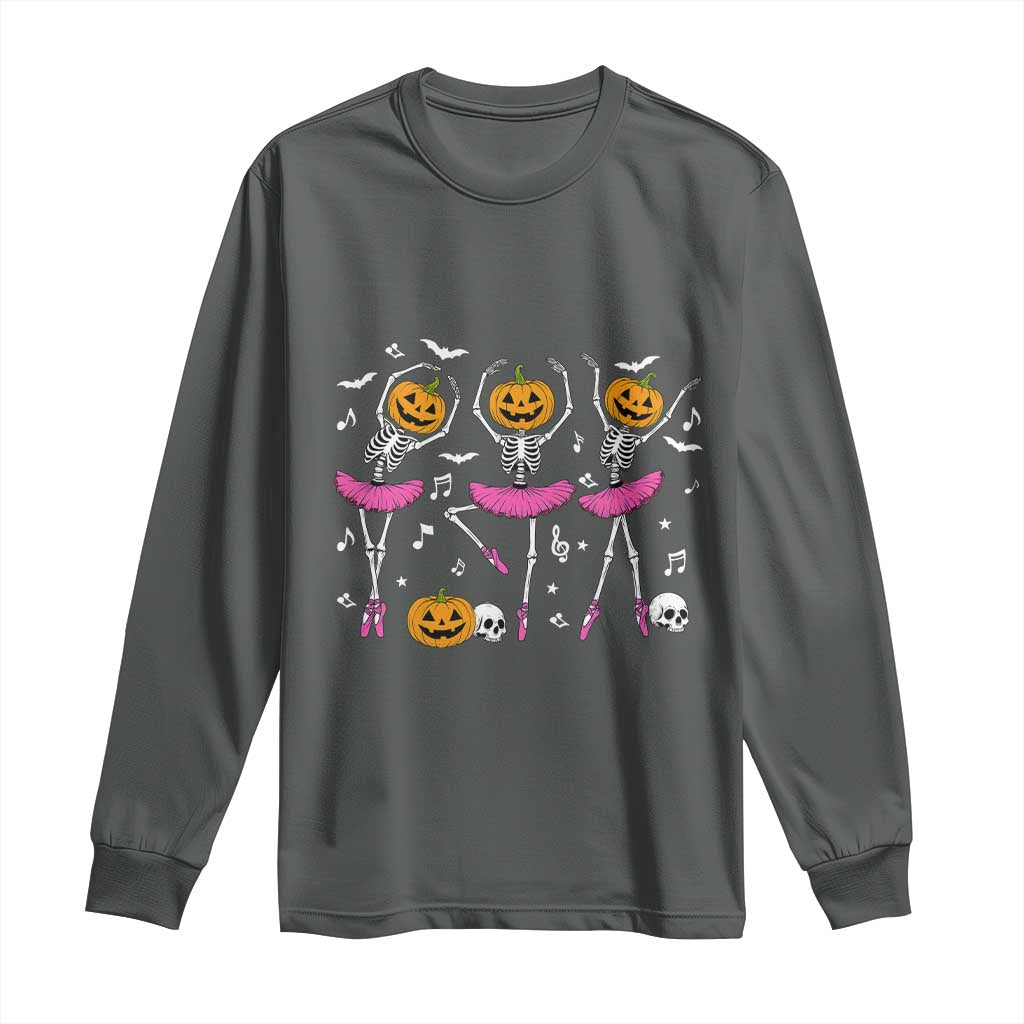 Ballet Skeleton Dance Long Sleeve Shirt Funny Halloween Gift TS12 Dark Heather Print Your Wear