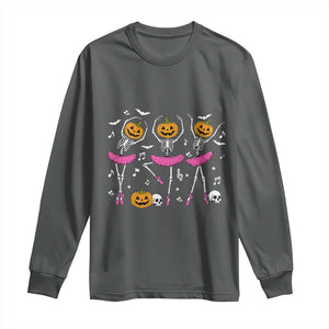 Ballet Skeleton Dance Long Sleeve Shirt Funny Halloween Gift TS12 Dark Heather Print Your Wear
