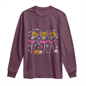Ballet Skeleton Dance Long Sleeve Shirt Funny Halloween Gift TS12 Maroon Print Your Wear