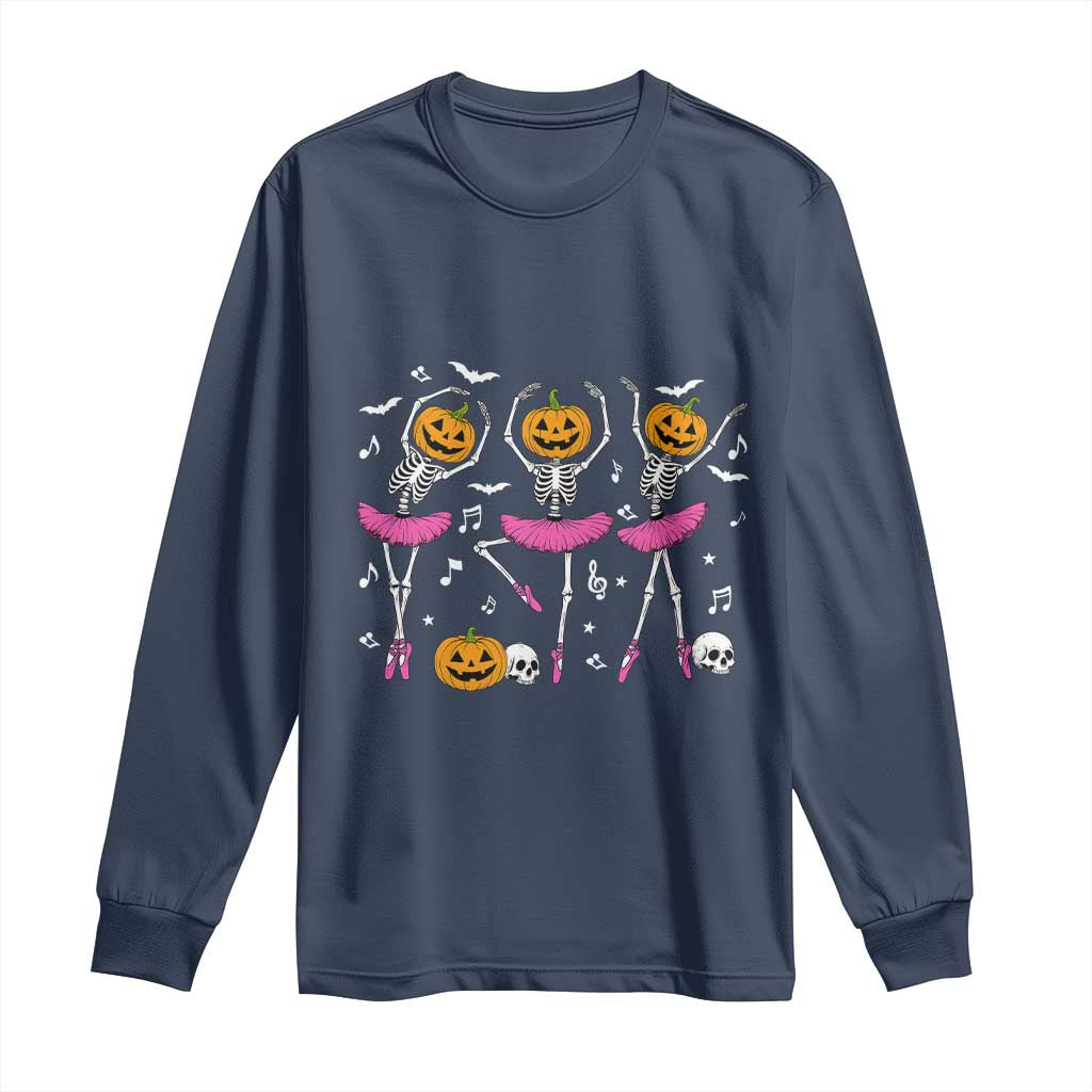 Ballet Skeleton Dance Long Sleeve Shirt Funny Halloween Gift TS12 Navy Print Your Wear