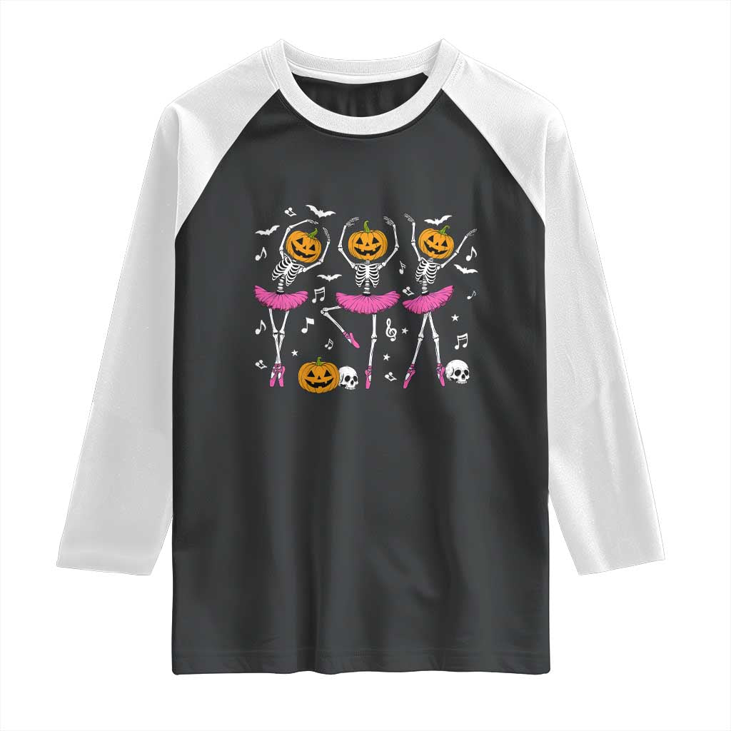 Ballet Skeleton Dance Raglan Shirt Funny Halloween Gift TS12 Black White Print Your Wear