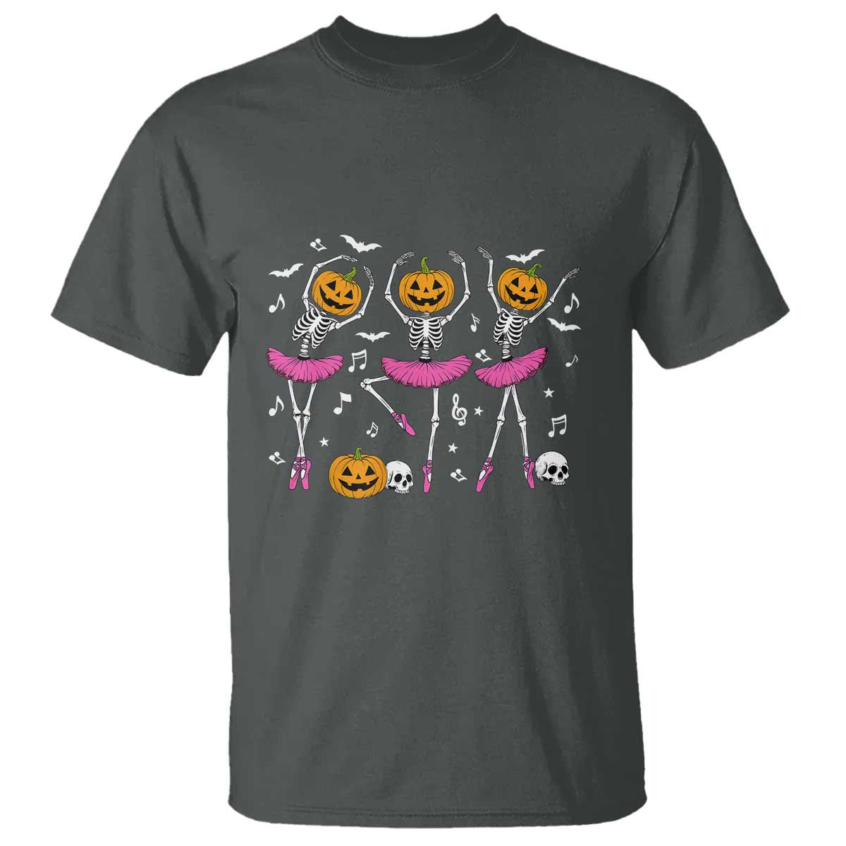 Ballet Skeleton Dance T Shirt Funny Halloween Gift TS12 Dark Heather Print Your Wear