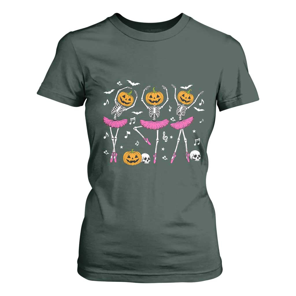 Ballet Skeleton Dance T Shirt For Women Funny Halloween Gift TS12 Dark Forest Green Print Your Wear