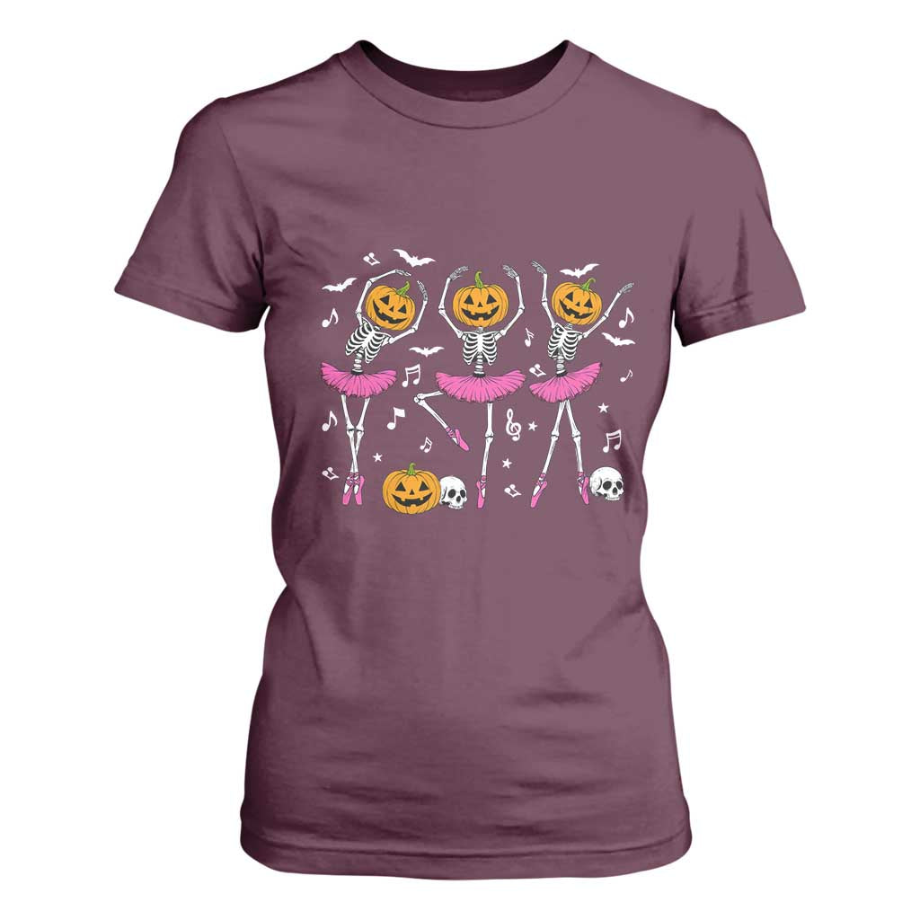 Ballet Skeleton Dance T Shirt For Women Funny Halloween Gift TS12 Maroon Print Your Wear