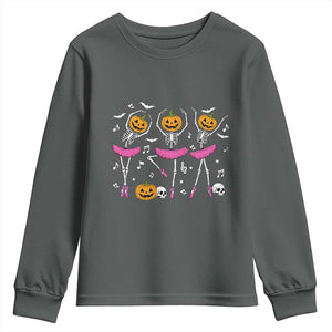 Ballet Skeleton Dance Youth Sweatshirt Funny Halloween Gift TS12 Dark Heather Print Your Wear