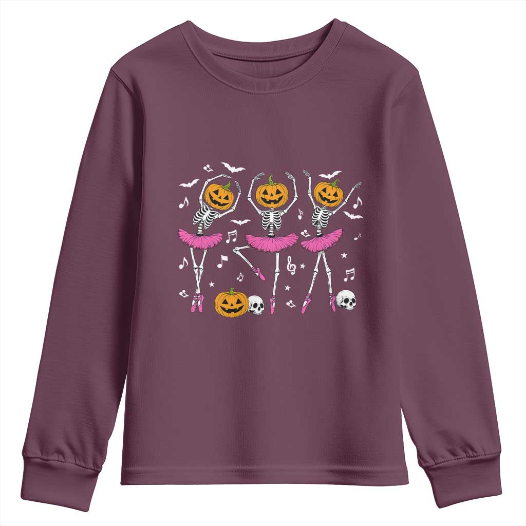 Ballet Skeleton Dance Youth Sweatshirt Funny Halloween Gift TS12 Maroon Print Your Wear