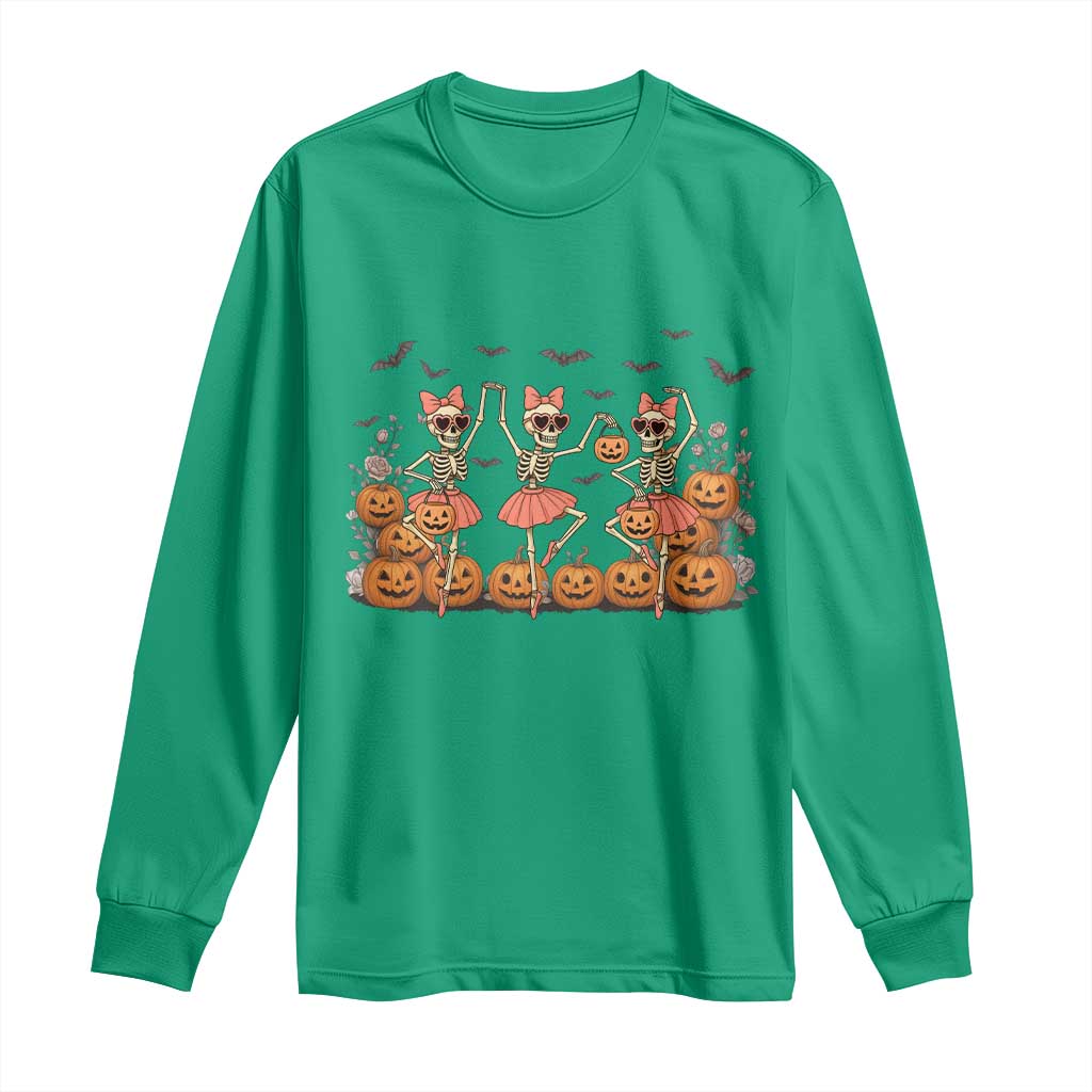 Funny Halloween Skeleton Dance Long Sleeve Shirt Gift For Ballet Lover TS12 Irish Green Print Your Wear