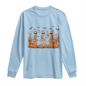 Funny Halloween Skeleton Dance Long Sleeve Shirt Gift For Ballet Lover TS12 Light Blue Print Your Wear