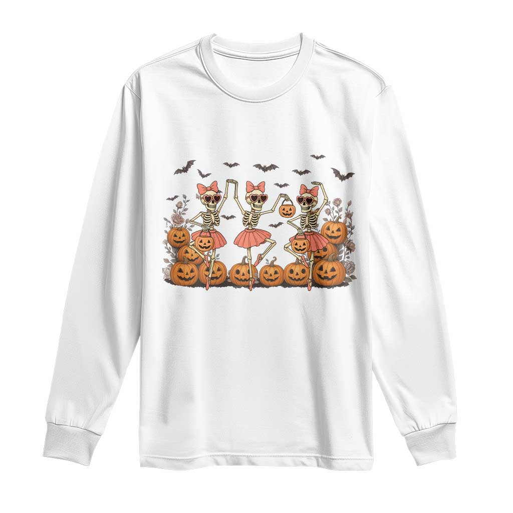 Funny Halloween Skeleton Dance Long Sleeve Shirt Gift For Ballet Lover TS12 White Print Your Wear