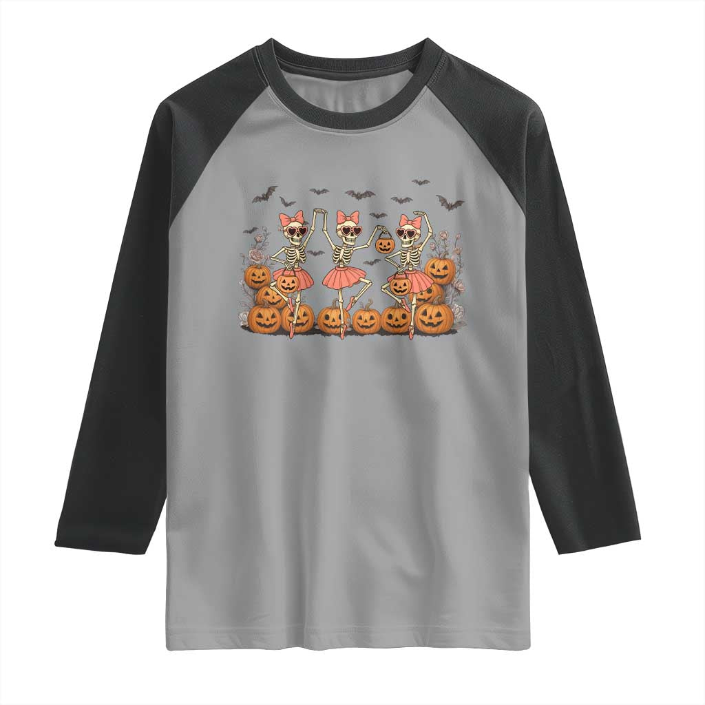 Funny Halloween Skeleton Dance Raglan Shirt Gift For Ballet Lover TS12 Sport Gray Black Print Your Wear