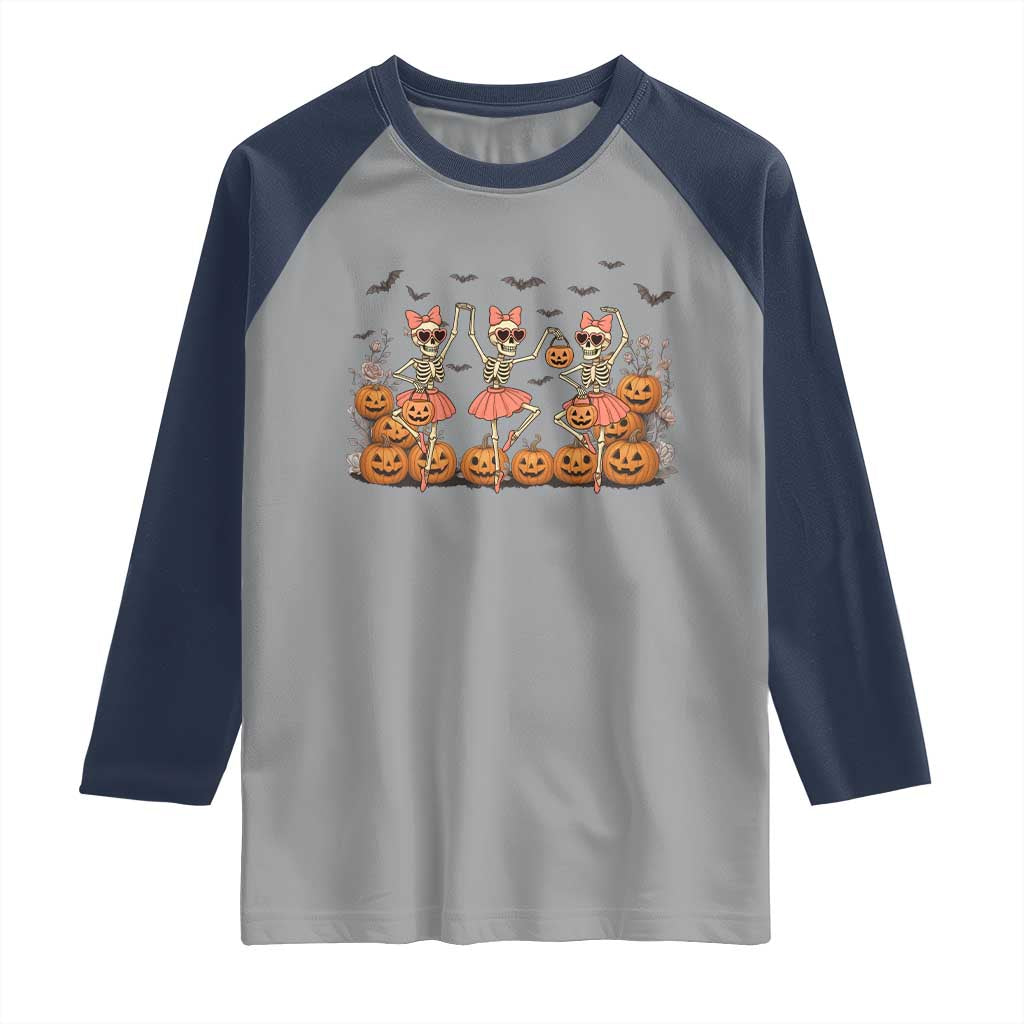 Funny Halloween Skeleton Dance Raglan Shirt Gift For Ballet Lover TS12 Sport Gray Navy Print Your Wear
