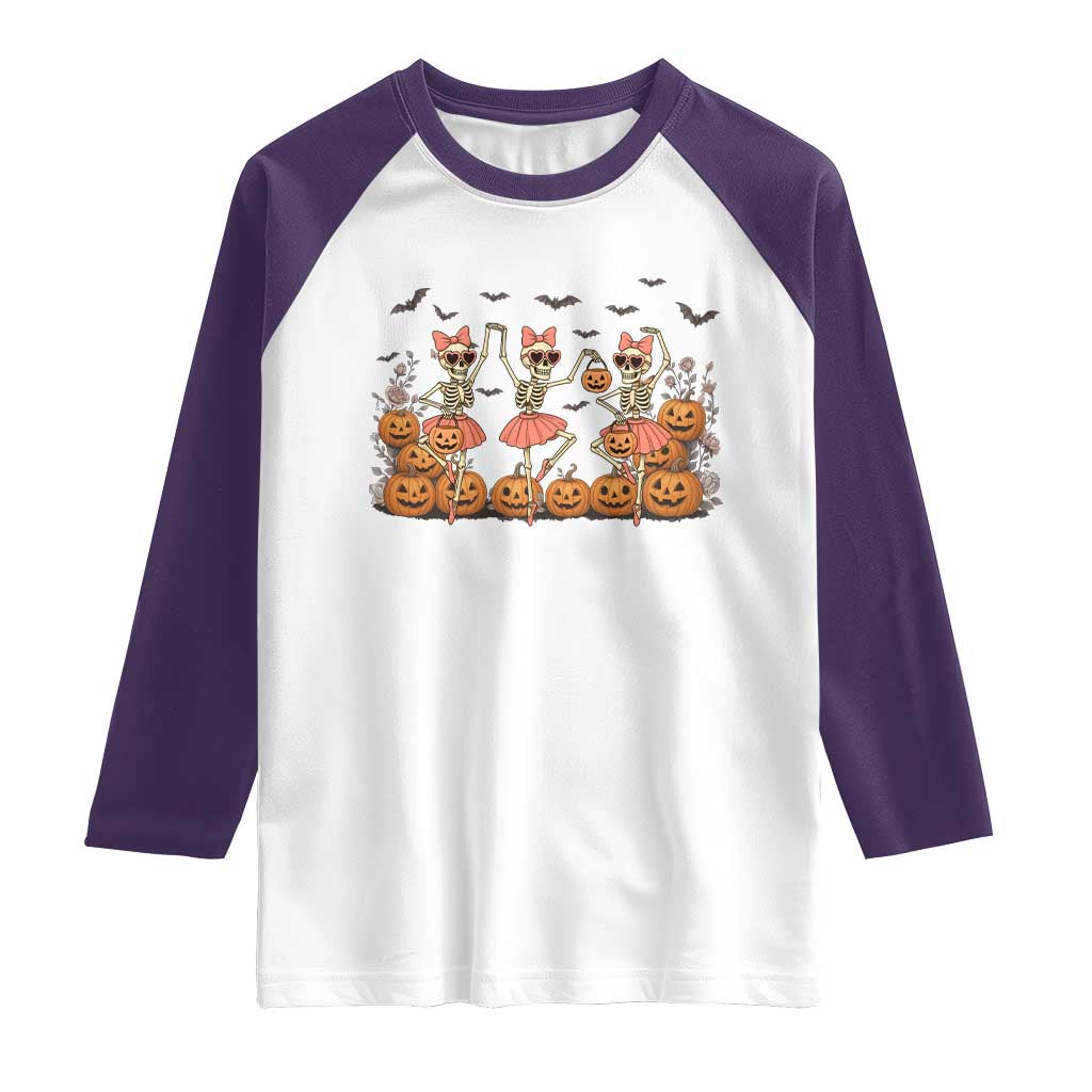 Funny Halloween Skeleton Dance Raglan Shirt Gift For Ballet Lover TS12 White Purple Print Your Wear