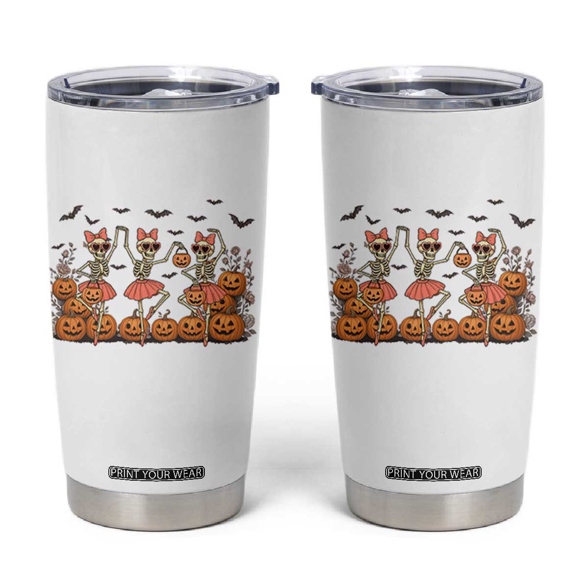 Funny Halloween Skeleton Dance Tumbler Cup Gift For Ballet Lover TS12 White Print Your Wear