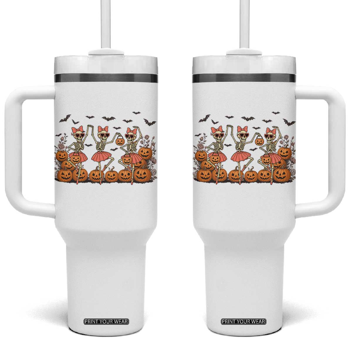Funny Halloween Skeleton Dance Tumbler With Handle Gift For Ballet Lover TS12 One Size: 40 oz White Print Your Wear