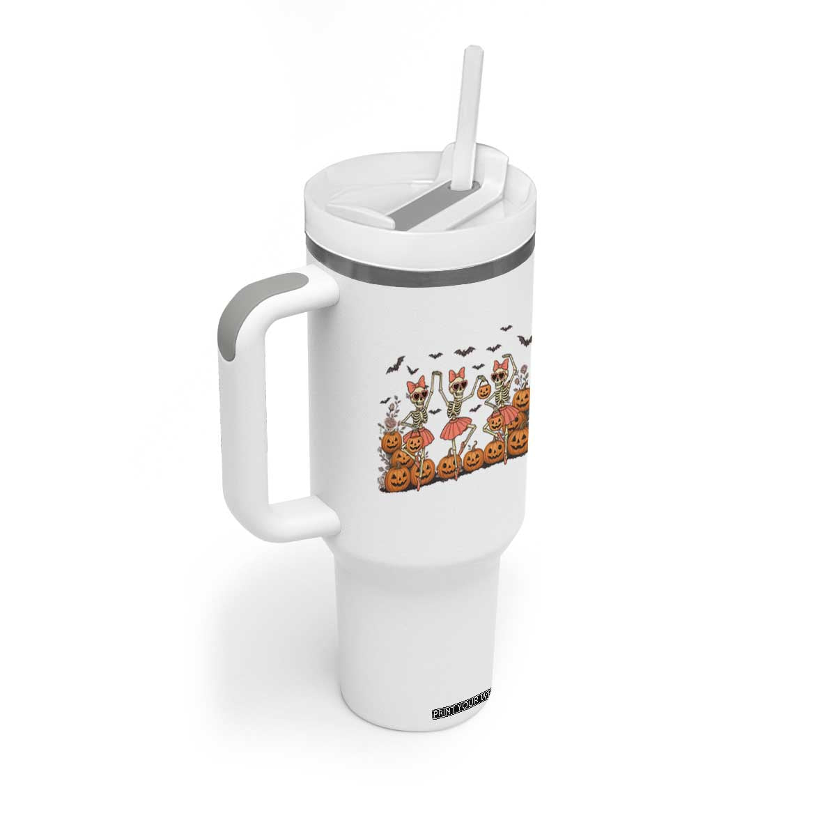 Funny Halloween Skeleton Dance Tumbler With Handle Gift For Ballet Lover TS12 Print Your Wear
