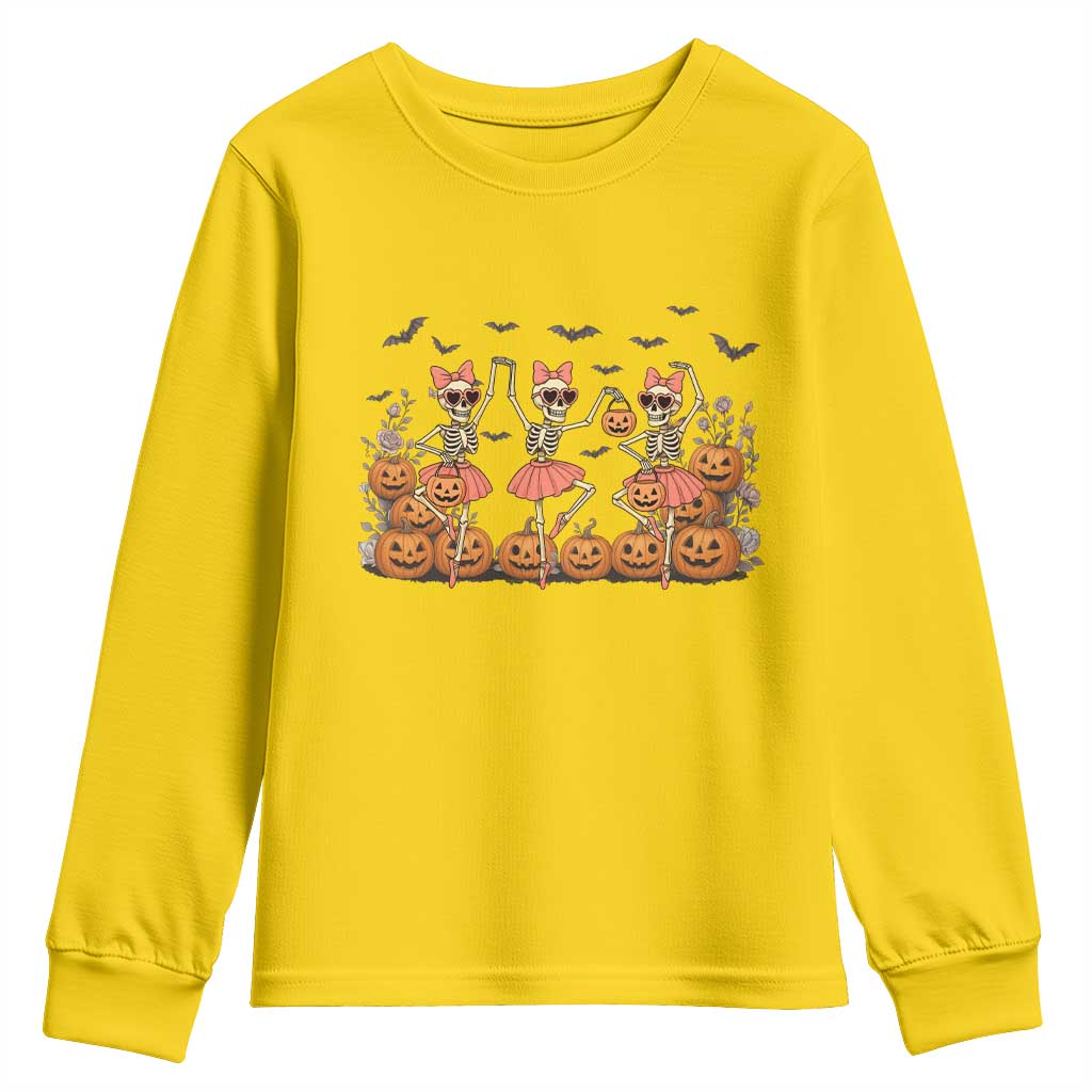 Funny Halloween Skeleton Dance Youth Sweatshirt Gift For Ballet Lover TS12 Daisy Print Your Wear