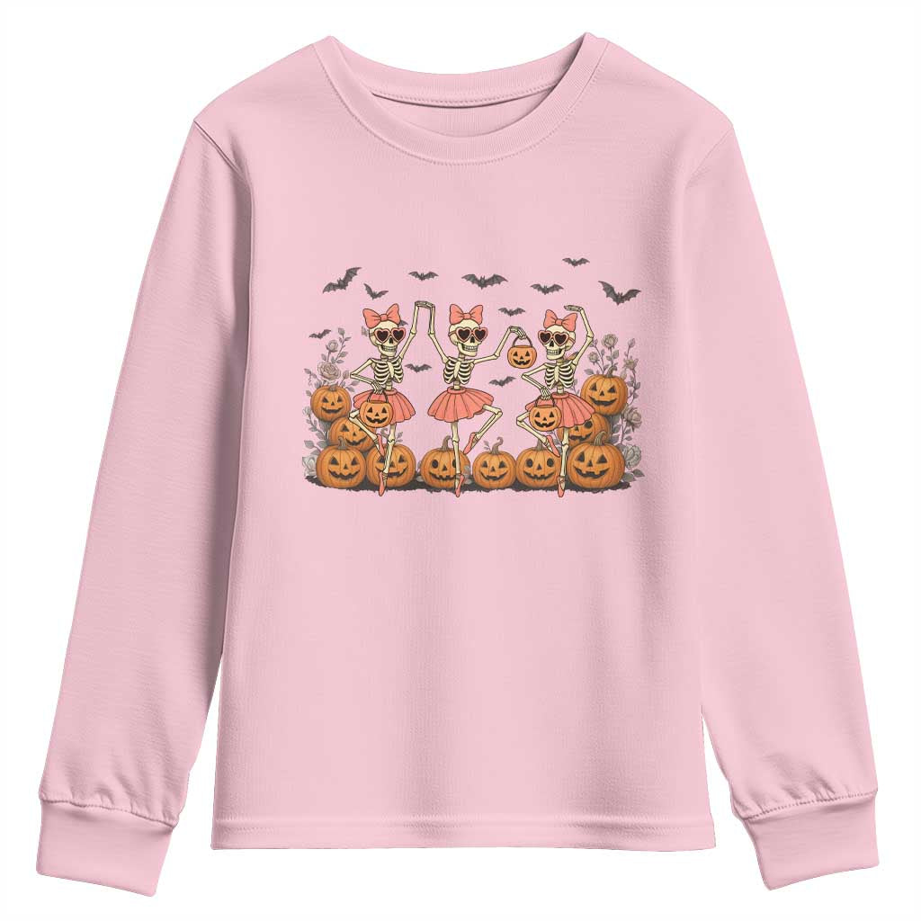 Funny Halloween Skeleton Dance Youth Sweatshirt Gift For Ballet Lover TS12 Light Pink Print Your Wear