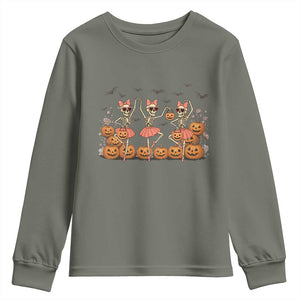 Funny Halloween Skeleton Dance Youth Sweatshirt Gift For Ballet Lover TS12 Military Green Print Your Wear