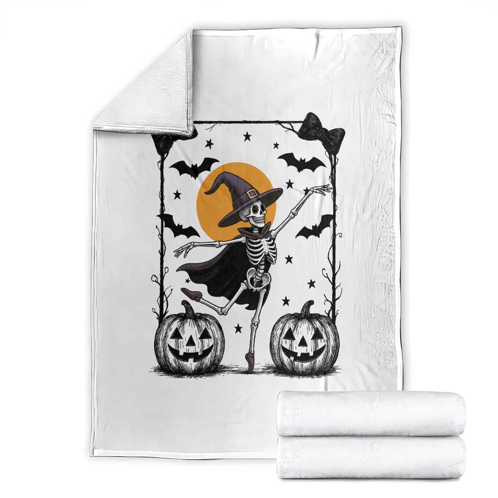 Funny Skeleton Witches Dance Ballet Throw Blanket Halloween Gift TS12 White Print Your Wear