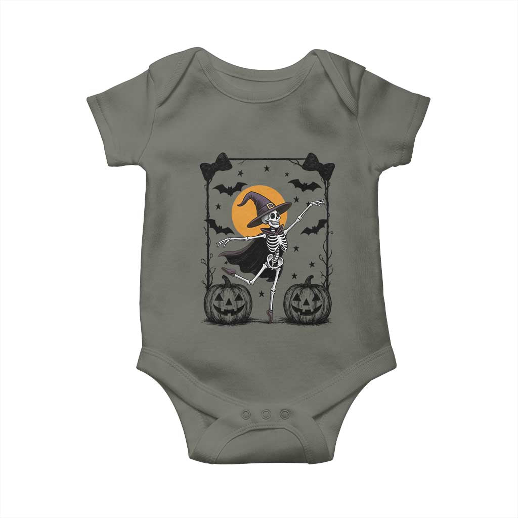 Funny Skeleton Witches Dance Ballet Baby Onesie Halloween Gift TS12 Military Green Print Your Wear