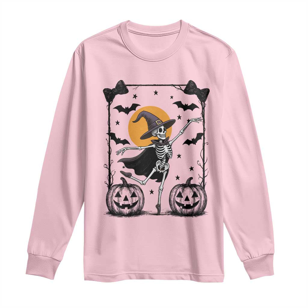 Funny Skeleton Witches Dance Ballet Long Sleeve Shirt Halloween Gift TS12 Light Pink Print Your Wear